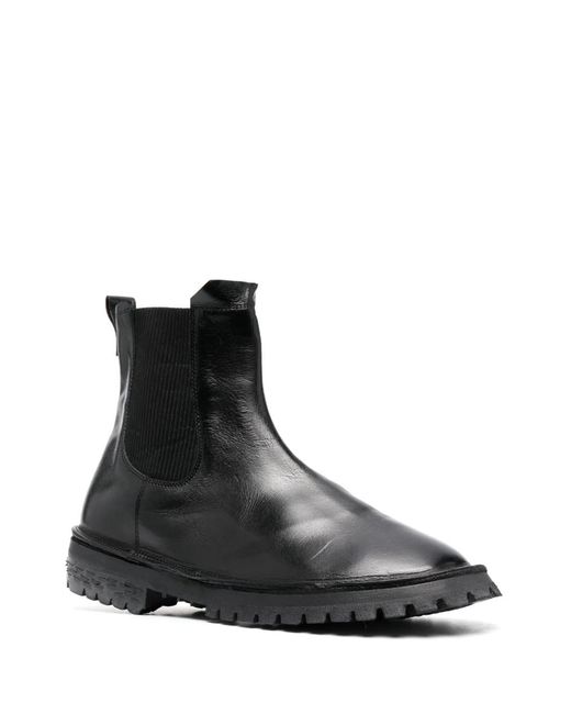 Moma Black Elasticated-Side-Panels Leather Chelsea Boots for men