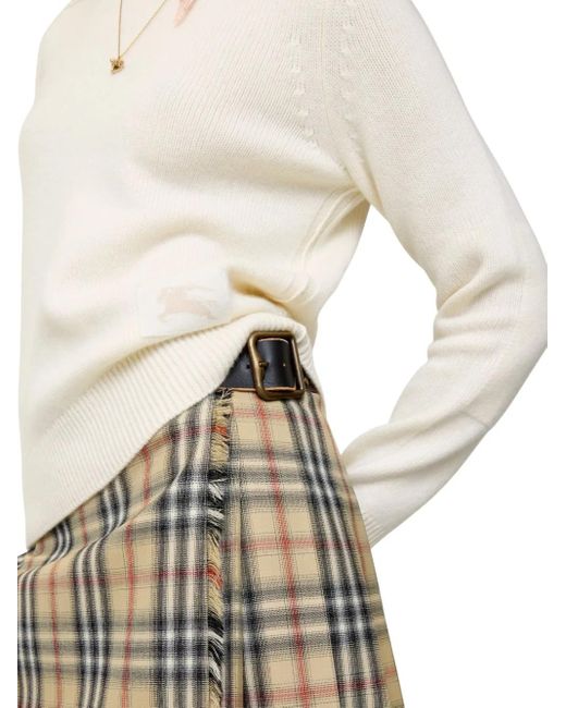 Burberry White Elbow-Patch Equestrian-Knight Sweater