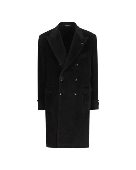 Tagliatore Black Double-Breasted Peaked-Lapel Coat for men