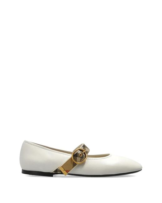 Burberry White Ballerines Robin À Boucle