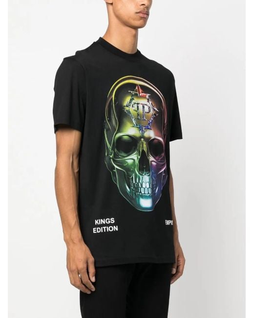 Philipp Plein Black Skull-Print Round-Neck T-Shirt for men