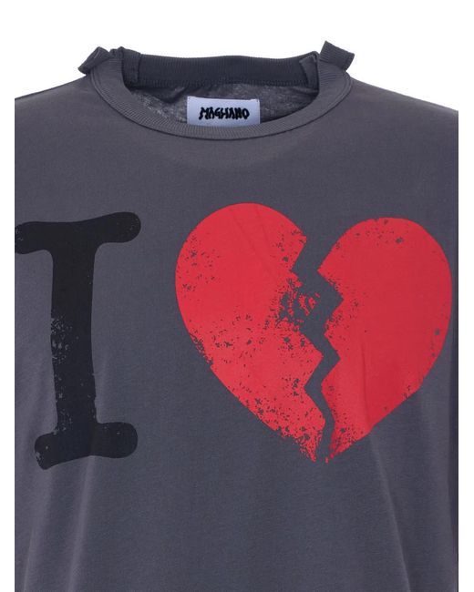 Magliano Blue Graphic-Print Distressed T-Shirt for men