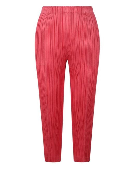Pleats Please Issey Miyake Red Pleated Cropped Trousers