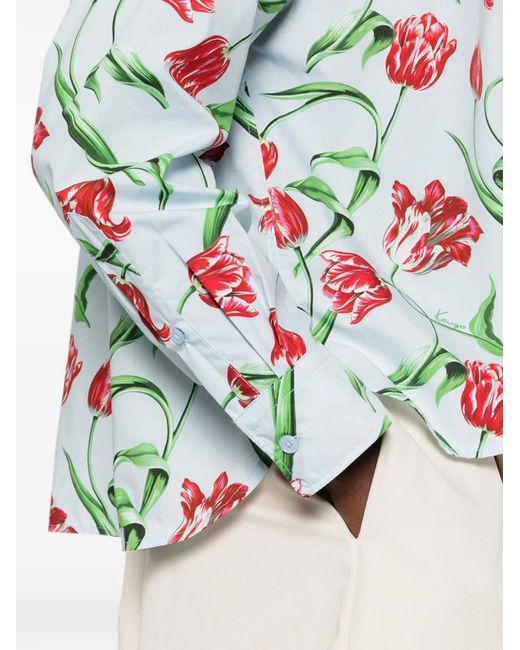KENZO White Floral-Print Shirt