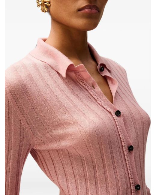 RETORI Pink Crochet-Detail Ribbed Cardigan
