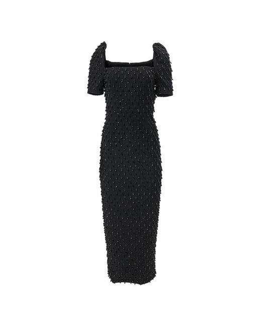 Carolina Herrera Black Crystal-Embroidered Midi Dress
