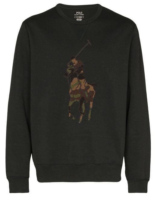 Polo Ralph Lauren Black Camouflage Horse Logo Sweatshirt for men