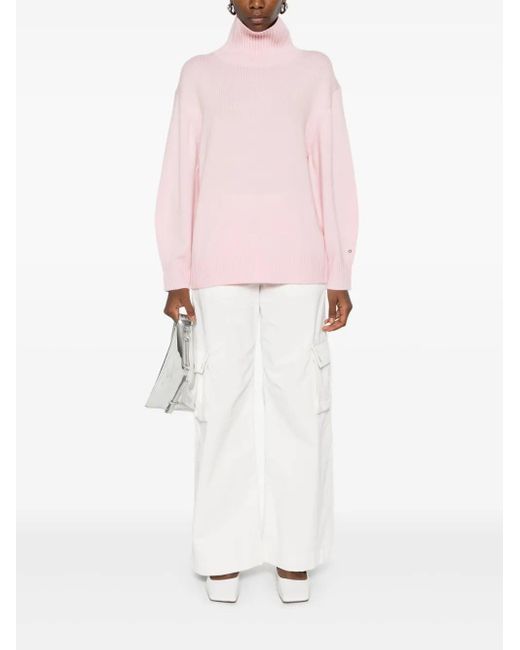 Maje Pink Roll-Neck Wool-Cashmere Jumper
