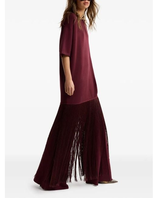 Essentiel Antwerp Red Fringed-Hem Short-Sleeve Maxi Dress