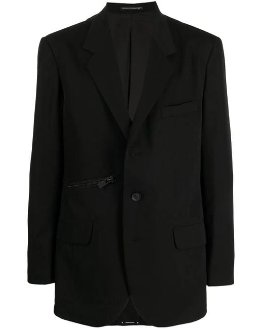 Yohji Yamamoto Black Zip-Detail Cotton Blazer for men