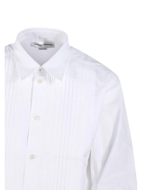Victoria Beckham White Long-Sleeve Pleated Shirt