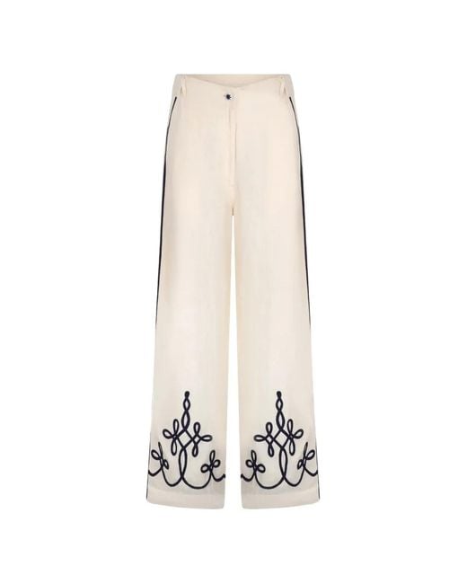 Carolina K White Sam Embroidery-Detail Linen Trousers