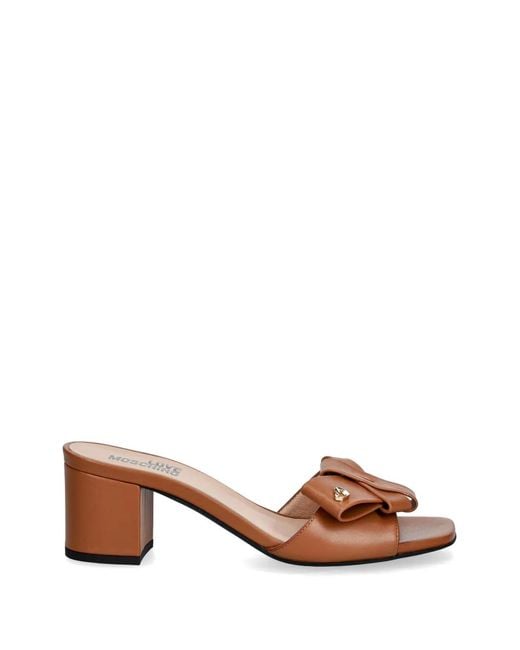 Love Moschino Brown Bow-Detail Heart-Plaque Sandals