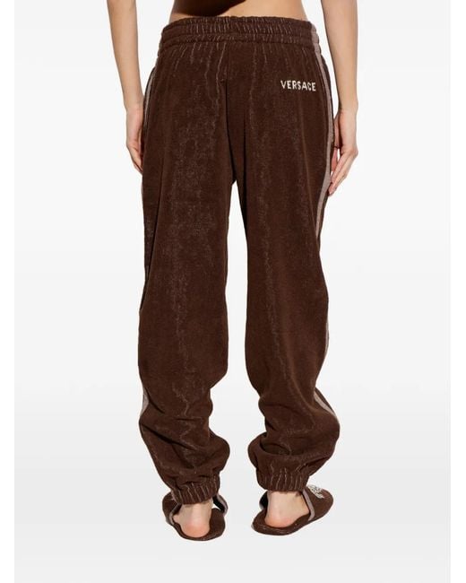 Versace Brown Pantalon En Coton À Bande Latérale