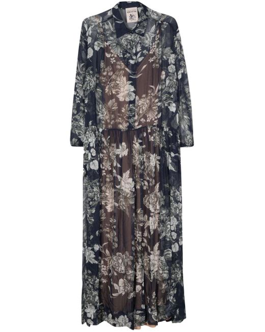 Semicouture Gray Botanic-print Dress
