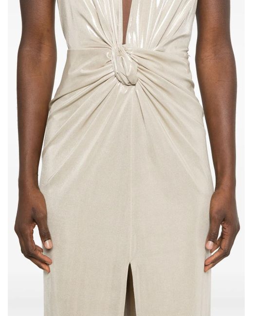 Nissa White Backless Lamé Maxi Dress