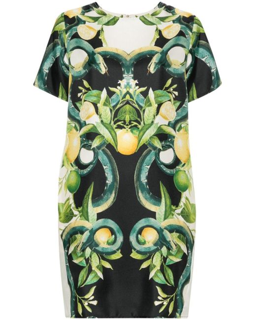 Roberto Cavalli Green Silk Mini Dress