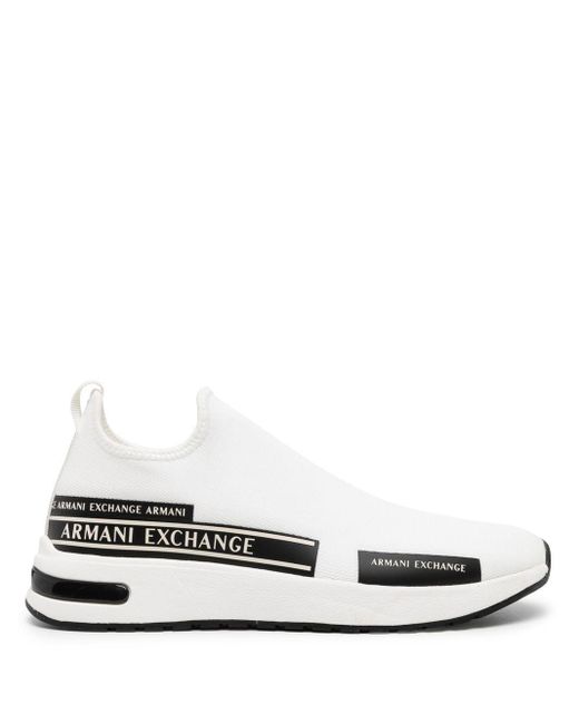 Armani Exchange White Side Logo-print Sock Sneakers for men