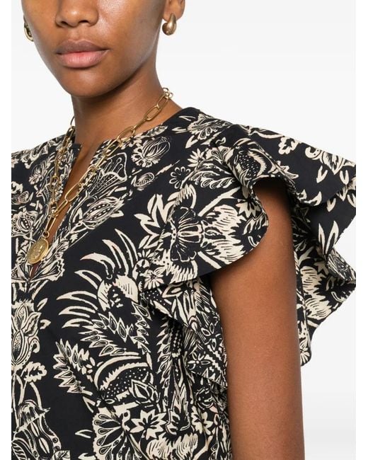 Ulla Johnson Black Blouse Severine À Fleurs