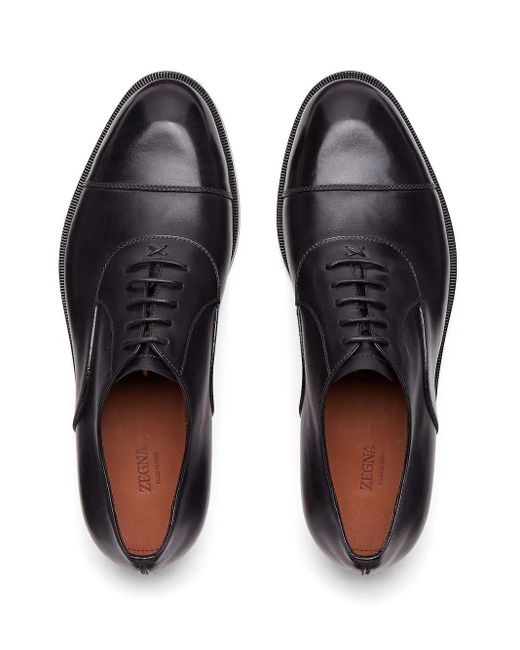 Zegna Black Torino Leather Oxford Shoes for men