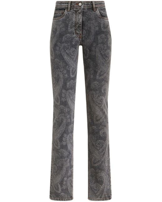 Etro Gray High-rise Paisley-print Straight-leg Jeans