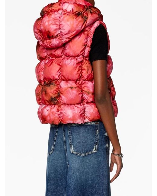 DIESEL Red Sleeveless Tie-dye Puffer Jacket