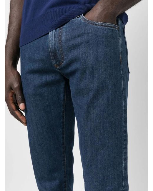 Canali Blue Logo-Patch Straight-Leg Trousers for men