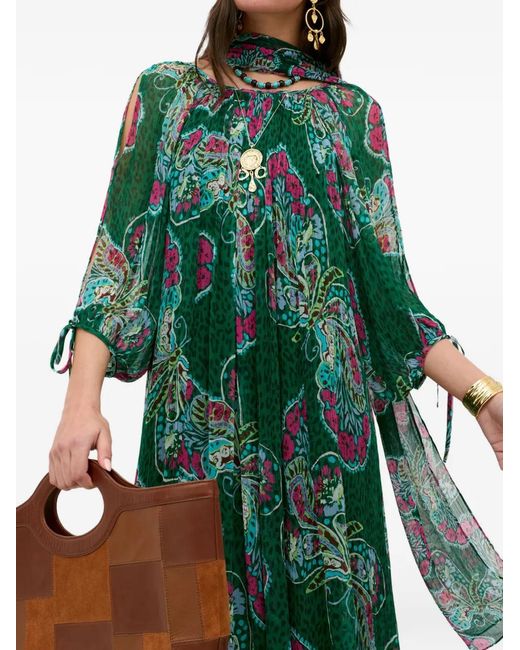 Rixo Green Robe Mi-Longue Hayden À Imprimé Papillon