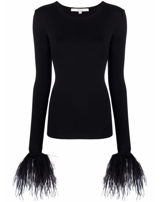Blusa Elektra con ribete de plumas MANURI de color Black