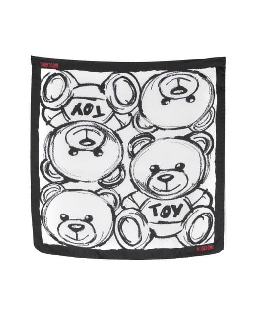 Moschino Black Teddy Bear-motif Silk Scarf for men
