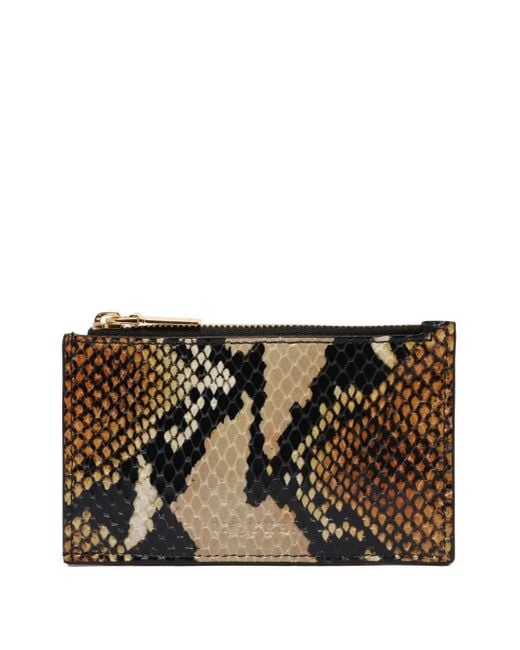 McQueen Brown Snakeskin-Pattern Zip Cardholder