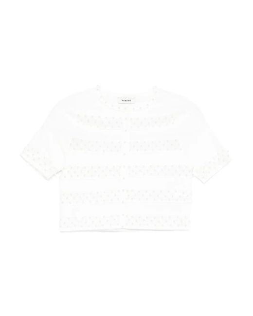 Sandro White Embellished Striped Cardigan