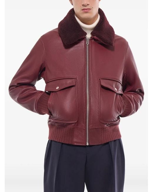 Fursac Red Zip-Up Leather Jacket for men