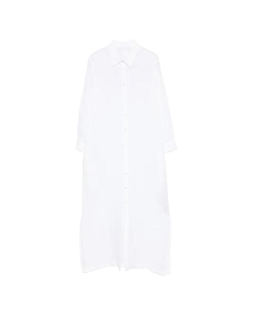 120% Lino White Robe Longue À Boutonnière