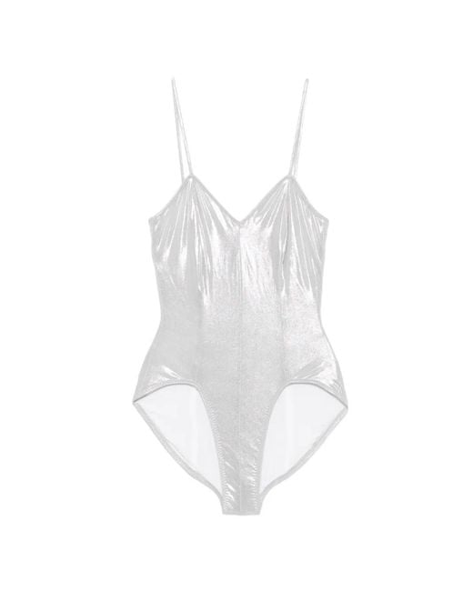 Norma Kamali White Wonderwoman Mio Metallic Swimsuit