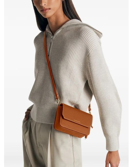 Maison De Sabre Brown Mini Flap Leather Shoulder Bag