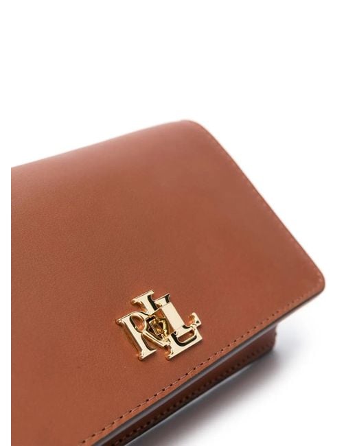 Ralph Lauren Brown Logo-Lettering Leather Crossbody Bag