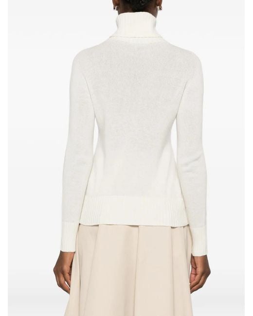 Aragona White Roll-Neck Ribbed-Trim Sweater