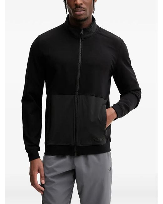 Guess Black Zip-Up Panelled Sweatshirt for men