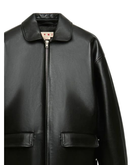 Marni Black Zip-Up Leather Jacket