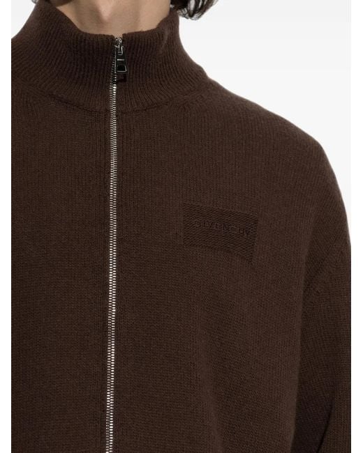 Givenchy Brown Logo-Embroidered Zip-Up Cardigan for men