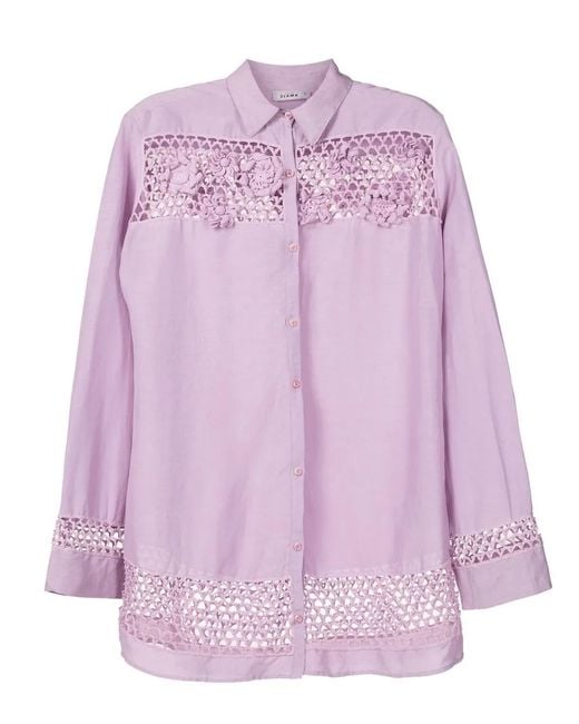 Amir Slama Purple Floral-Lace Detail Oversize Shirt