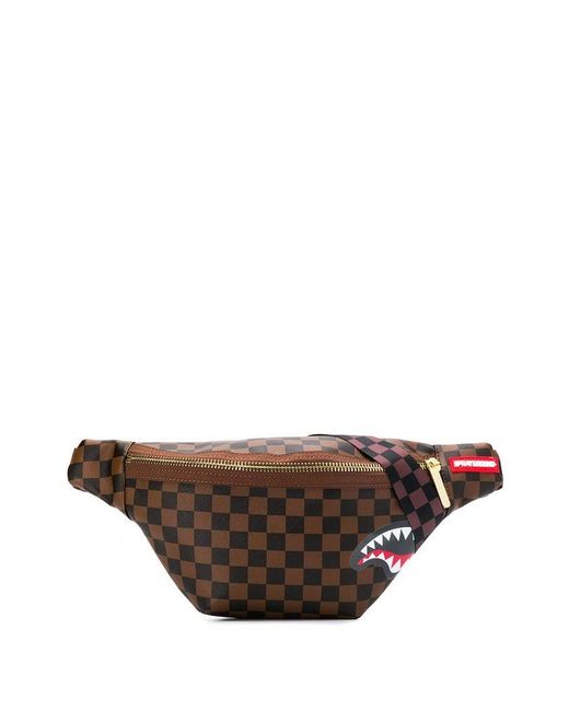 Sprayground Brown Shark Print Belt Bag for men