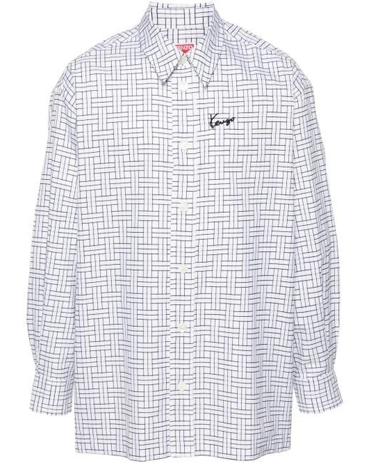 KENZO Blue Oversize Weave Shirt for men