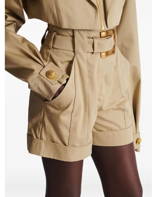 Balmain Natural Belted-Waist Shorts