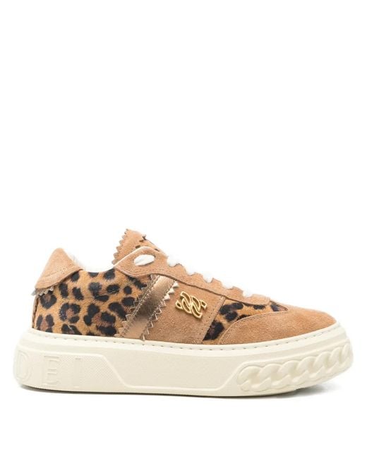 Casadei Natural Leopard-Print Logo-Detail Sneakers