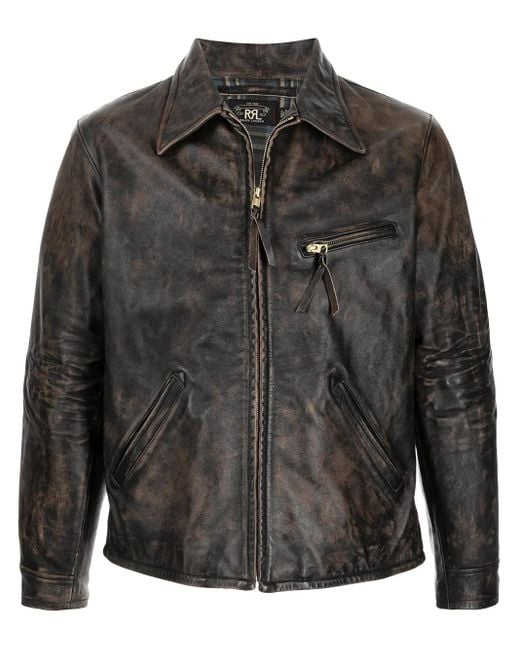 RRL Black Zipped Leather Jacket for men
