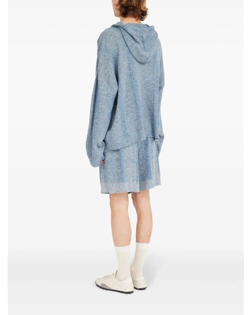 Maison Margiela Blue Drawstring Hood V-Neck Sweater for men