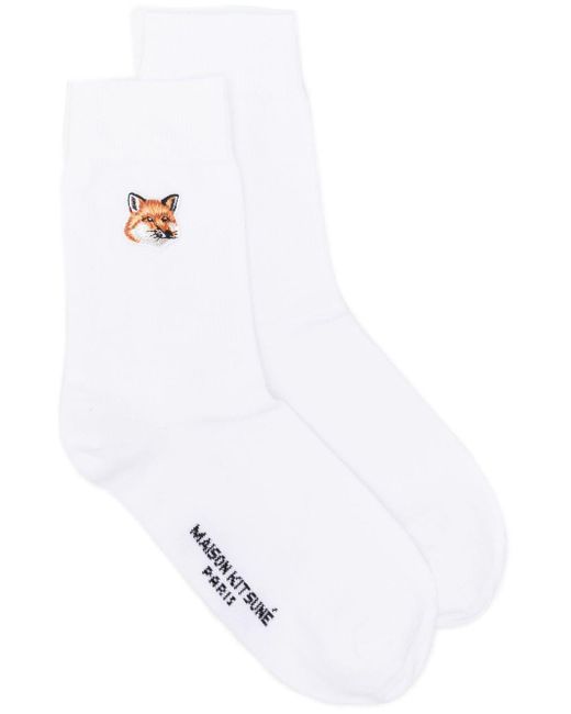 Maison Kitsuné Logo-patch Fine-knit Socks in White | Lyst Canada