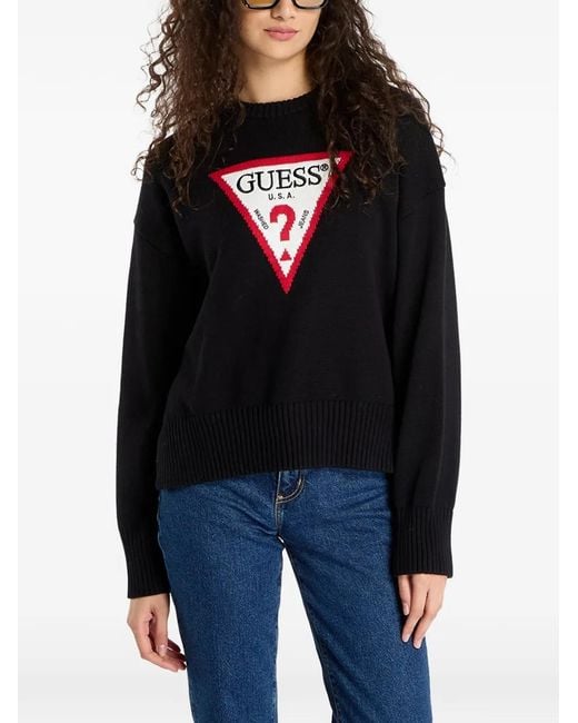Guess Blue Intarsia-Knit Logo Sweater